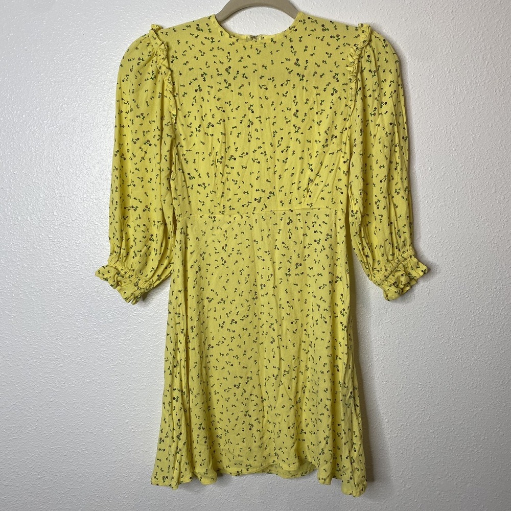Faithfull The Brand Edwina Yellow Floral Mini‎ Dress, Size XS
